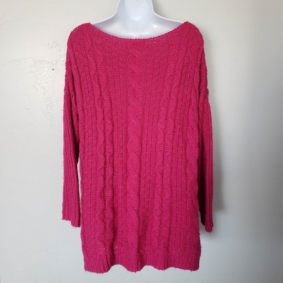 Pink Lily Small Oversized Cable Knit Sweater Wide Neck Magenta Fall Winter Cozy - Picture 5 of 7
